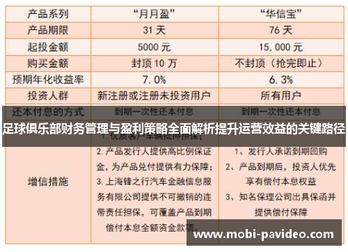 足球俱乐部财务管理与盈利策略全面解析提升运营效益的关键路径